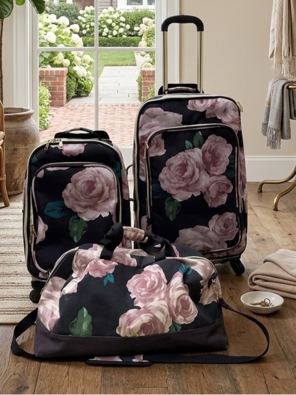 RARE Pottery Barn Teen Mini Fleur Floral 3-Piece Luggage Set | Rare Retired Prin